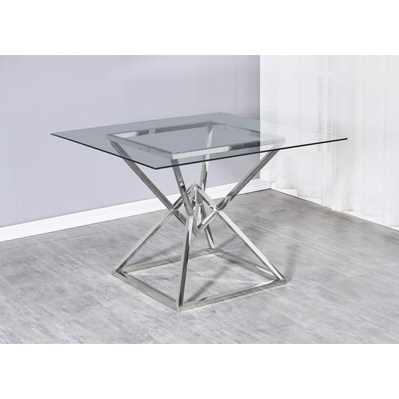 K-Living Juliet Tempered Glass Dining Table with Chrome Stainless Steel Base