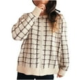 thumbnail image 2 of Ounisa Womens Vintage Color Block Plaid Cardigans Zip Up Sweater Coat Knit Outerwear, 2 of 5
