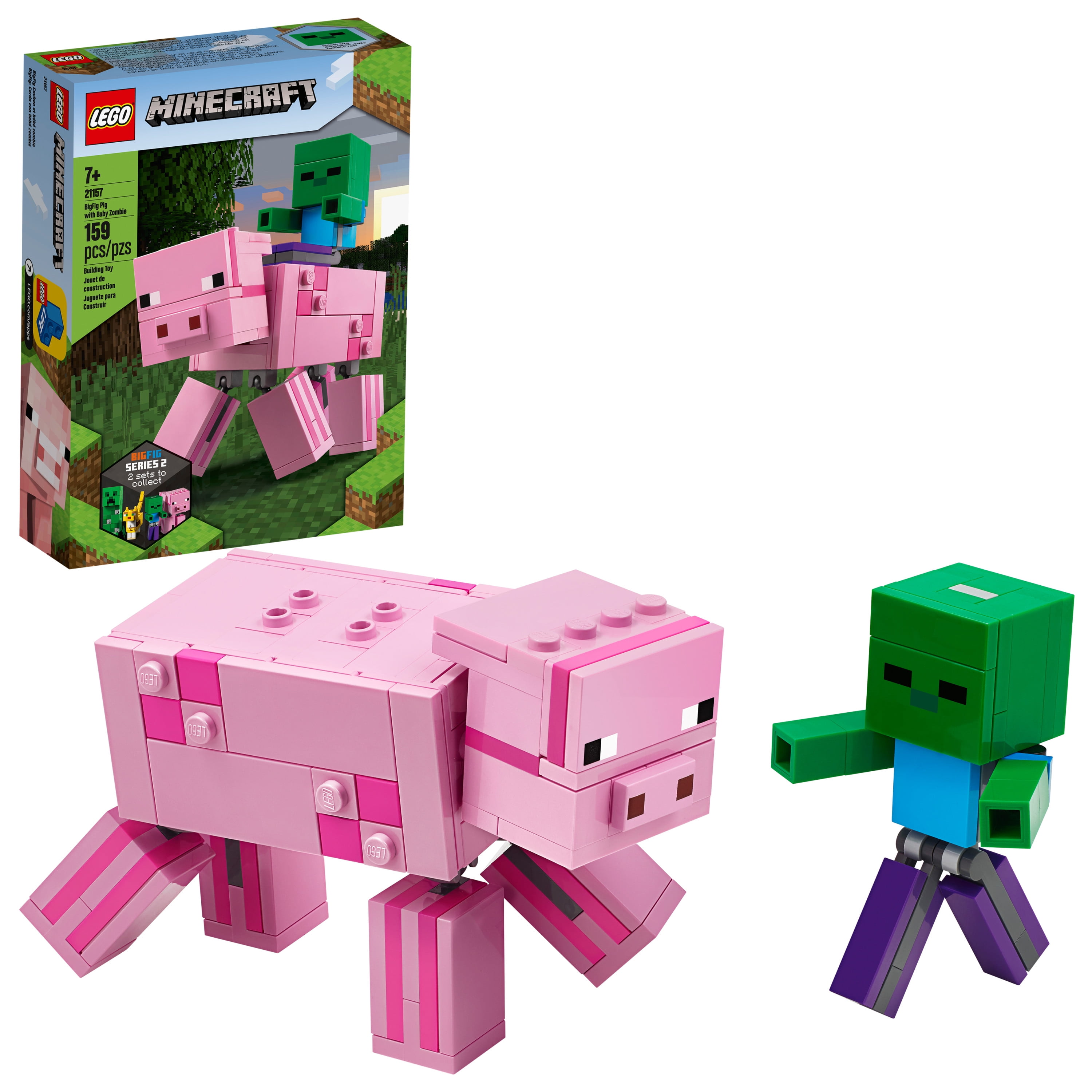 FREE SHIPPING 159 Piece New Lego Minecraft BigFig Pig with Baby Zombie 21157 