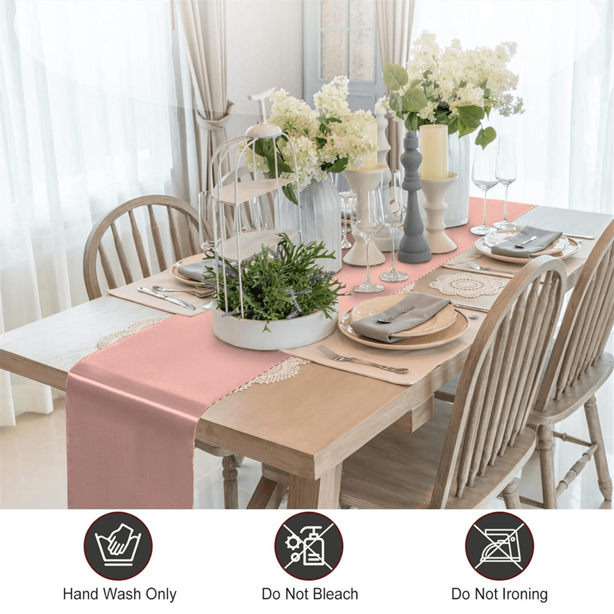 Rose Gold Table Runner 12x108 Inch 10 Pack Satin Runners, Smooth for Party Wedding Banquets Birthday
