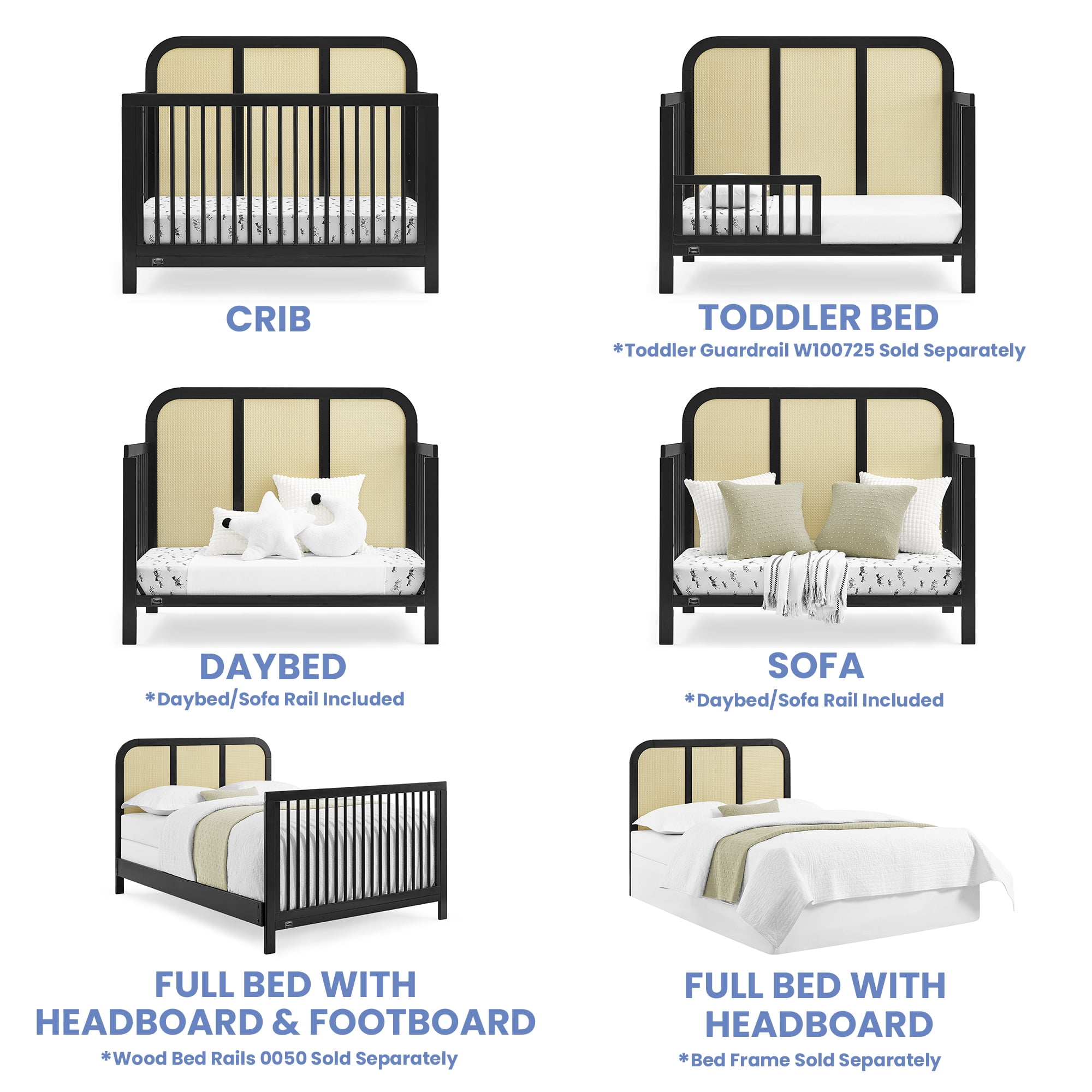 Simmons Kids Theo 6-in-1 Convertible Crib - Greenguard Gold Certified, Black/Textured Almond