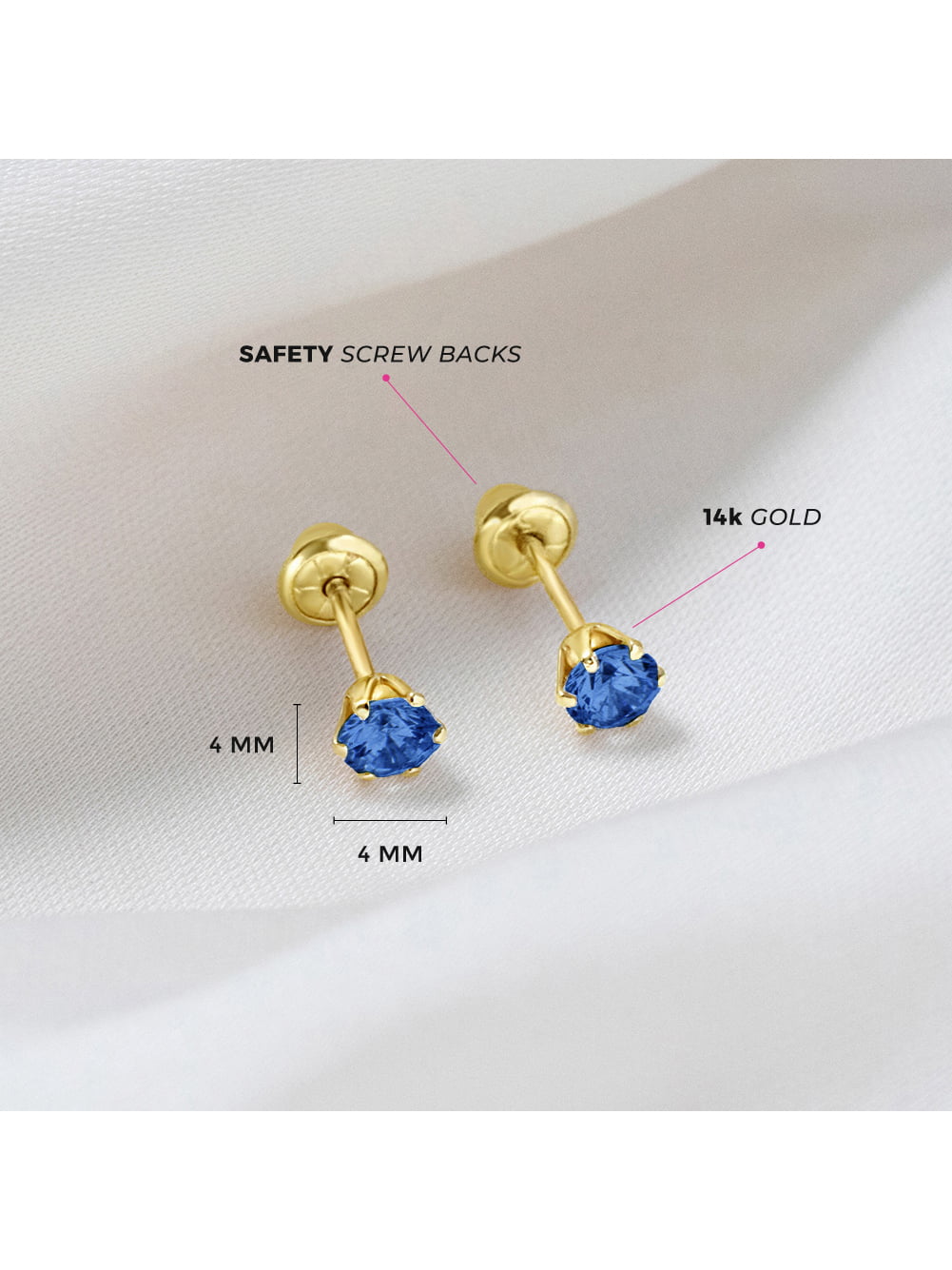 Radiant Prong Simulated Sapphire Toddler Earrings Safety Screw