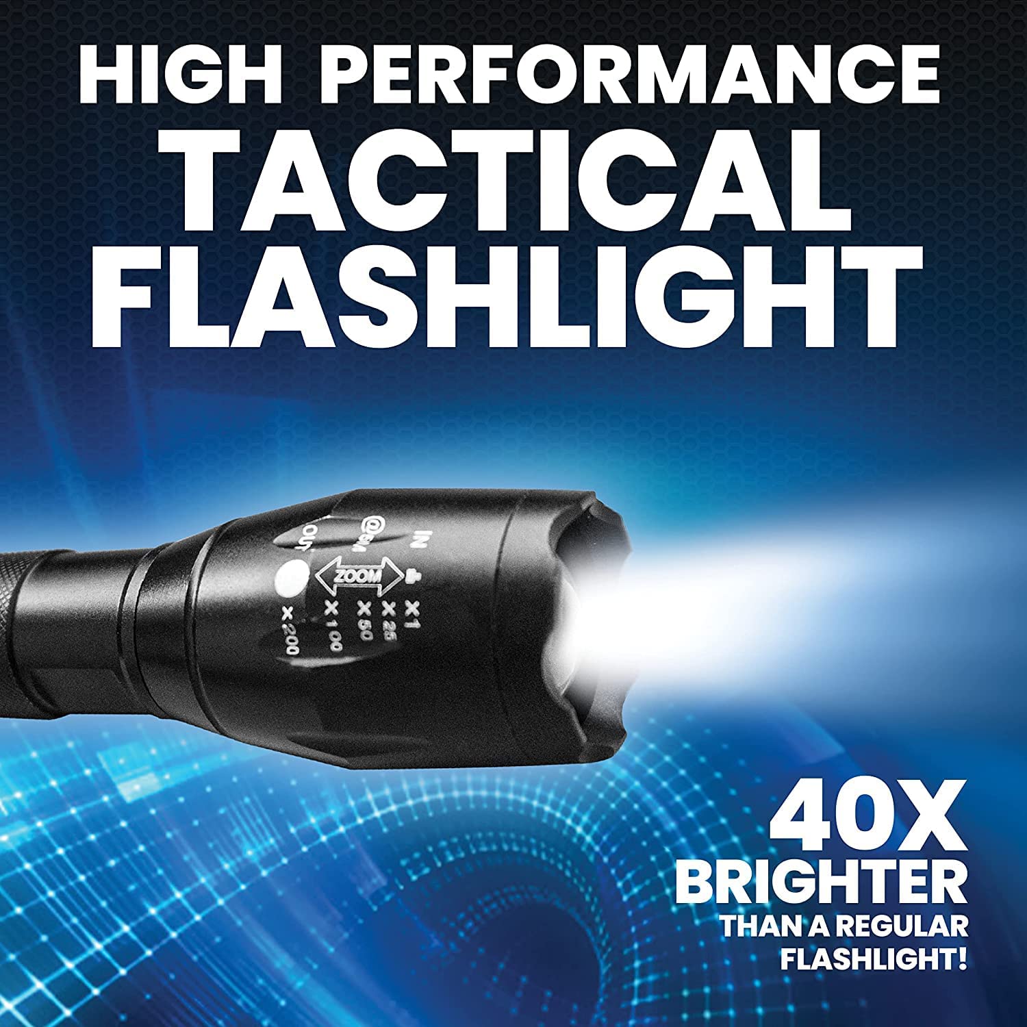 Taclight Tac Flashlight with 5 Modes Zoom 40X Brighter High Lumens Weather Proof Flashlight As Seen on TV - image 3 of 10