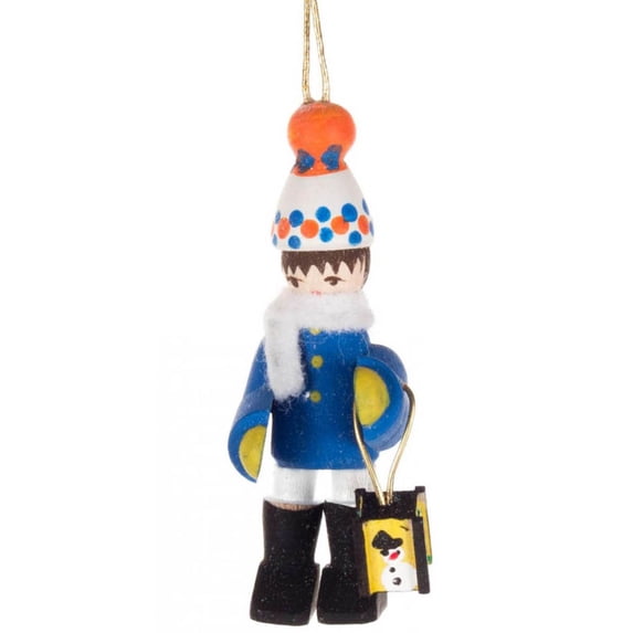 1.75" Blue, White, and Orange Handcrafted Winter Child Dregeno Ornament