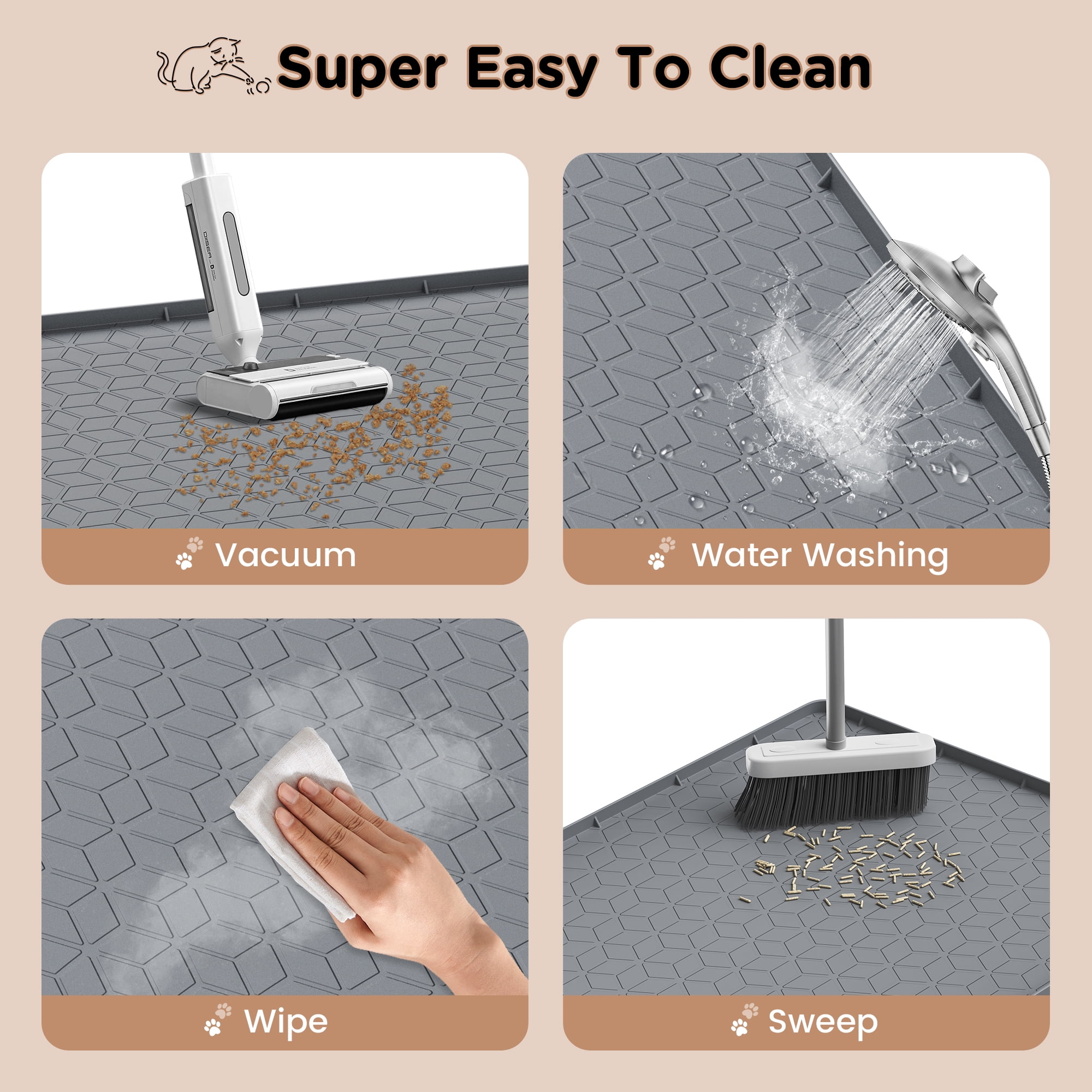 GokeLQ Cat Litter Mat Waterproof, 34" x 23" Non-Slip Silicone Large Cat Litter Mat, Cat Litter Box Mat for Litter Trapping, Easy to Store Kitty Litter Mat, Dark Gray