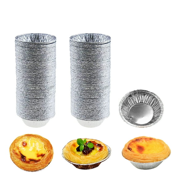 HYCSC 100 Pcs Aluminum Foil Pie Trays/Mini Pie Pans/Disposable Baking Tart Molds/Aluminum Foil Pie Pan, Great for Baking Tart Eggs, Quiche Pie, Caramel Pudding Pie(100pc Pie Pans)