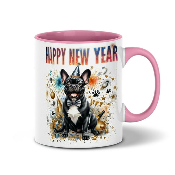 Happy New Year with French Bulldog Fireworks Holiday Xmas Winter 2025 11oz Accent Two-tone Mug Dog Lover Gifts Coffee Tea Cup - 00025