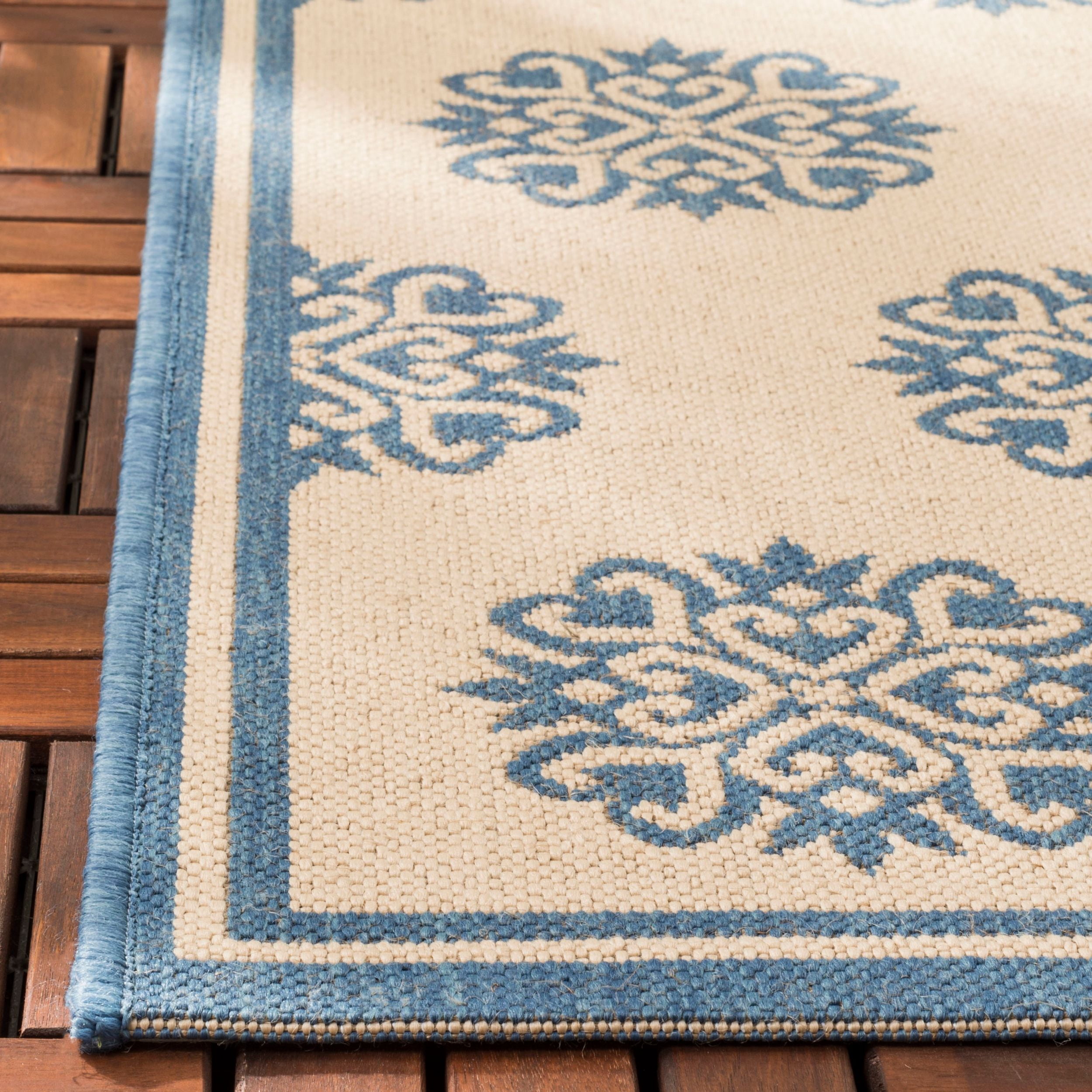 SAFAVIEH Beach House Callahan Geometric Indoor/Outdoor Area Rug Blue/Cream, 7'10" x 10' - Large - Traditional Design, Blue & Creme, Weather Resistant, Non-Shedding & Easy Cleaning, Ideal for Patio, E