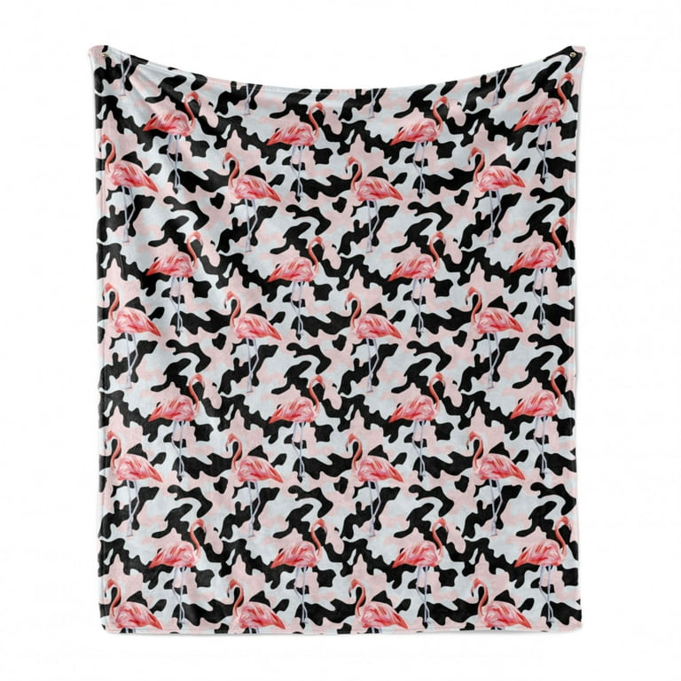 Camo Soft Flannel Fleece Throw Blanket Watercolor Pink Flamingo Print Camouflage Background Nature Inspired Cozy Plush for Indoor and Outdoor Use