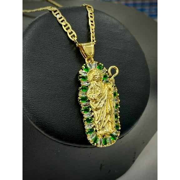 San Judas Necklace CZ Pendant Charm St Jude 14K Gold Filled Mariner Chain 20" Women Dije San Juditas