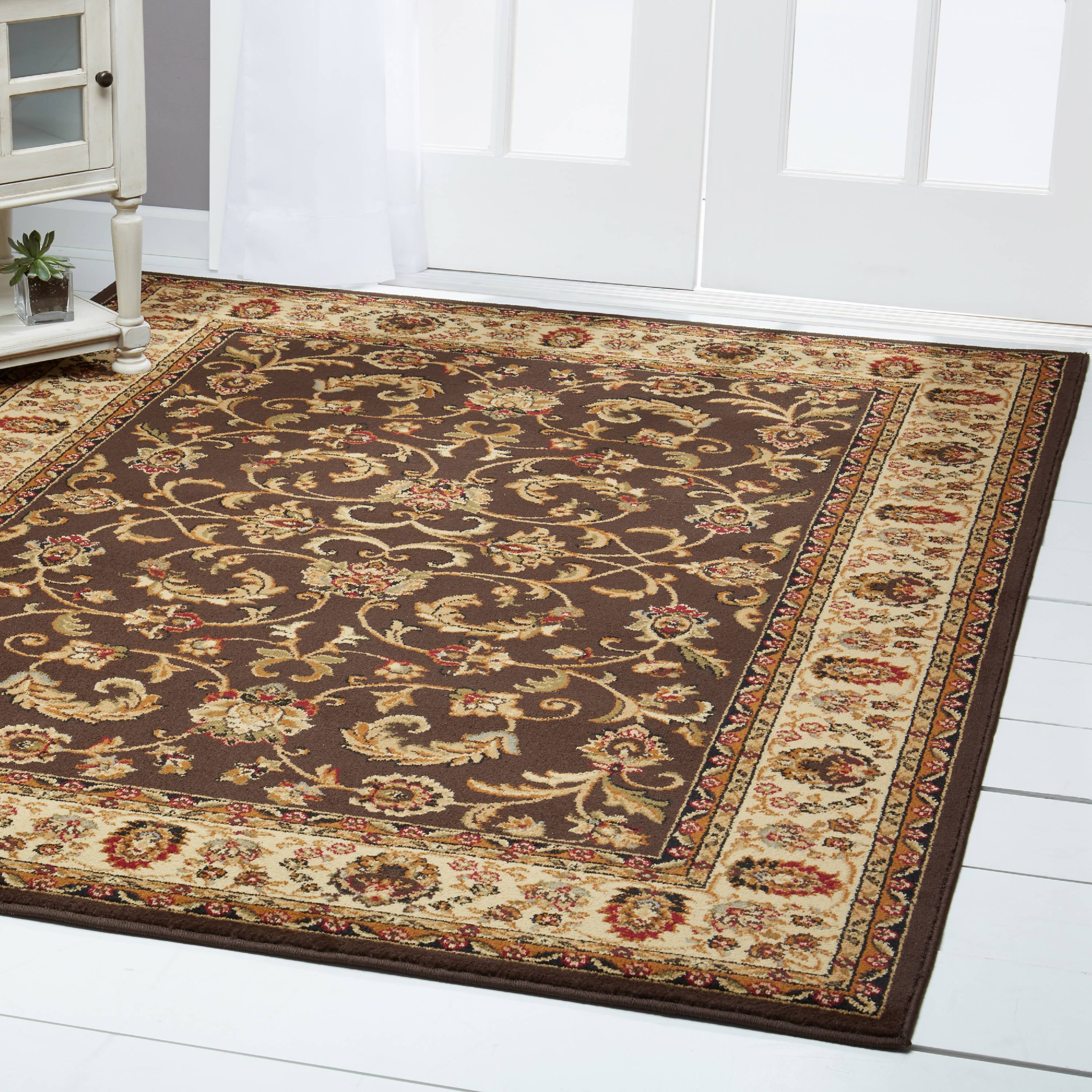 Home Dynamix Royalty Elati Traditional Ornate Damask Indoor Area Rug, Brown/Ivory, 5'2"x7'2"
