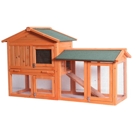 CLEARANCE! 54.5''X 17'' X 33.5'' Rabbit Cage Houses, NICEPET Water Resistant Wood Bunny Cage with Non-Slip Timber Ridges, Raised Houses, Removable Tray & Ramp Chicken Nesting Box,