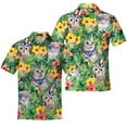 thumbnail image 2 of Funny Tropical American Cat Polo Shirts For Men Floral USA Flag Shirt Mens Polo Shirts Short Sleeve Button Up Golf Shirts, 2 of 7