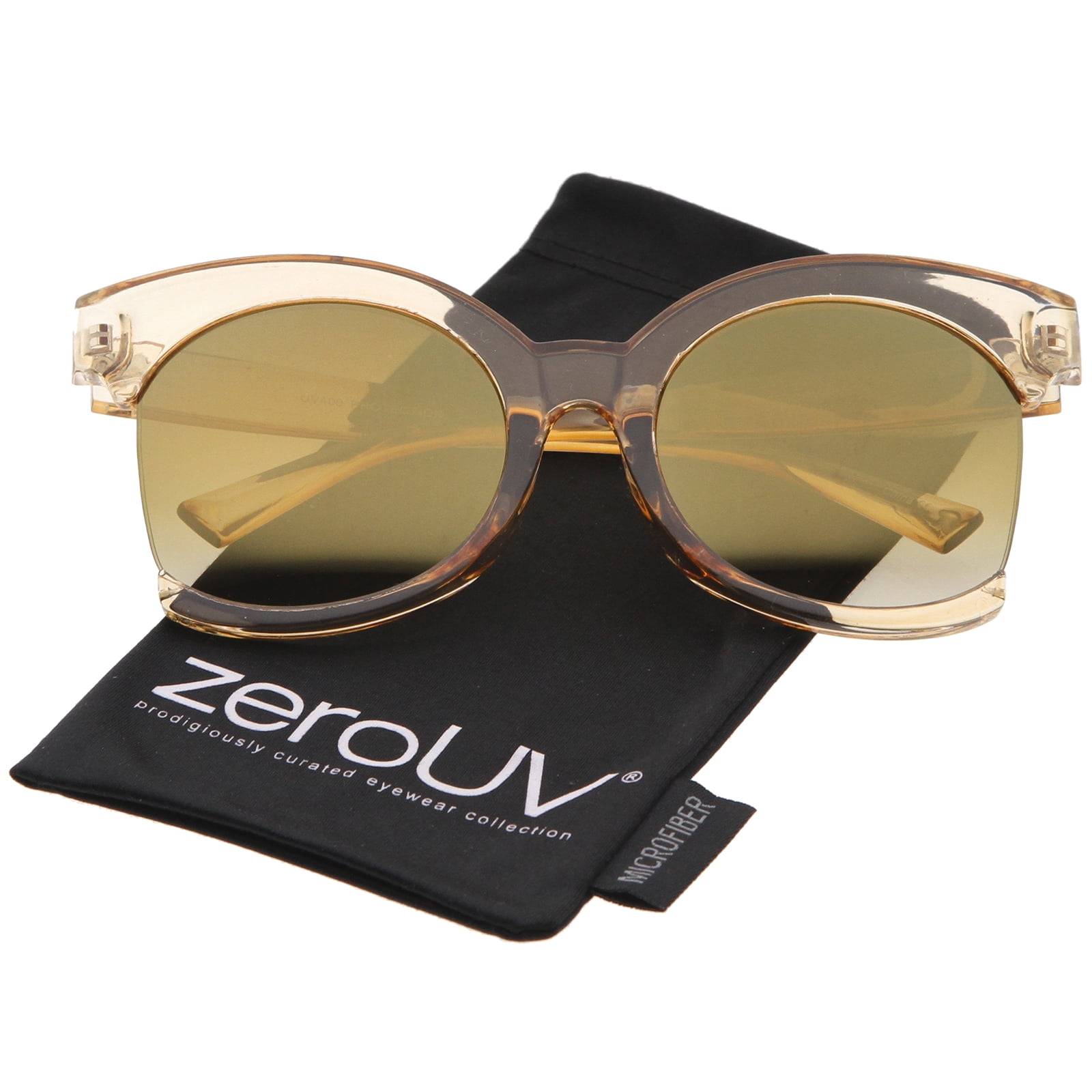 zeroUV - Women's Oversize Side Cut Transparent Frame Colored Mirror Cat Eye Sunglasses - 59mm zeroUV - Women's Oversize Side Cut Transparent Frame Colored Mirror Cat Eye Sunglasses - 59mm