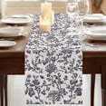 thumbnail image 3 of Spring Flowers 108 Inch Table Runner, Farmhouse Dark Blue Pastoral Floral Leaf Farmhouse Dresser Scarf Cotton & Linen Tablerunner for Dining/Kitchen Island/Holiday Party Décor 13" x 108", 3 of 9