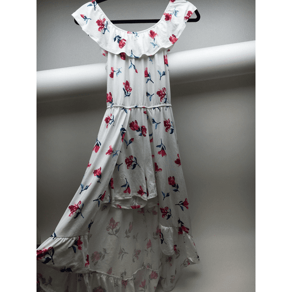 Paper Doll Girl's Maxi Romper (White/Magent, 16)