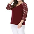 thumbnail image 6 of Agnes Orinda Women's Plus Size Shirts Blouse V Neck 3/4 Sleeve Floral Raglan Casual Spring Fall Tops 2X Red, 6 of 8
