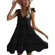 thumbnail image 3 of Txlixc, vestido informal de verano para mujer, vestido acampanado de Color sólido sin mangas con cuello en V y volantes, vestido plisado para fiesta en la playa, ropa de calle Txlixc  Estilo de ocio, 3 of 8