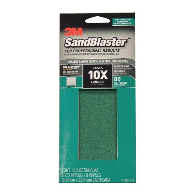 3M 11080G6 1 by 3 Sanding Sheet SandBlaster Sandpaper with No Slip
