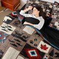 thumbnail image 3 of Castle Fairy Vintage Cabin Patchwork Bear Deer King Bedding 7pcs,Tribal Arrow Maple Fish Paw Print King Bed in a Bag,Brown Red Blue,Black Reversible, 3 of 7