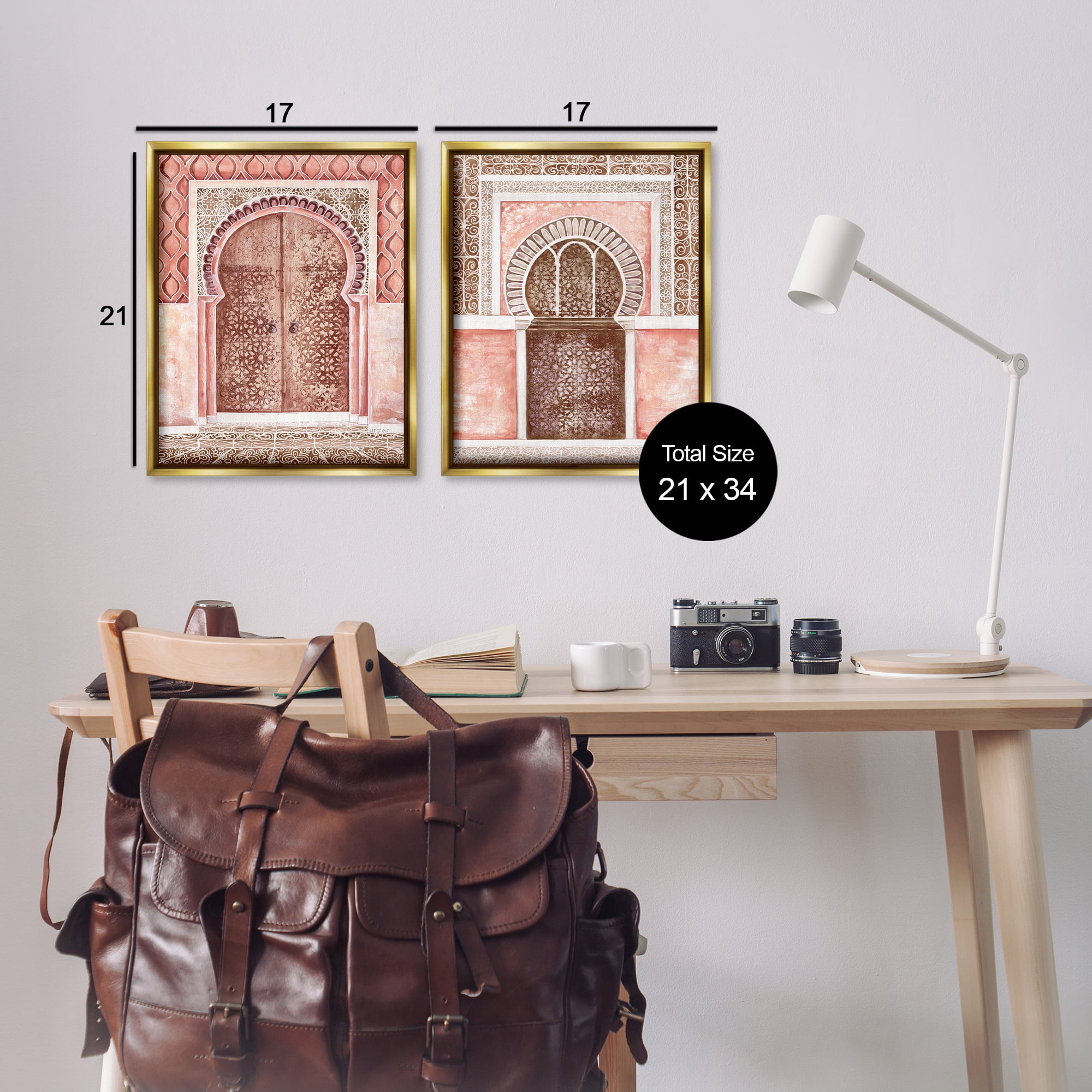 Stupell Industries Moroccan Tiled Alcoves Buildings & Architecture Painting Gold Floater Framed Canvas Art Print Wall Art, 17 x 21, Set of 2