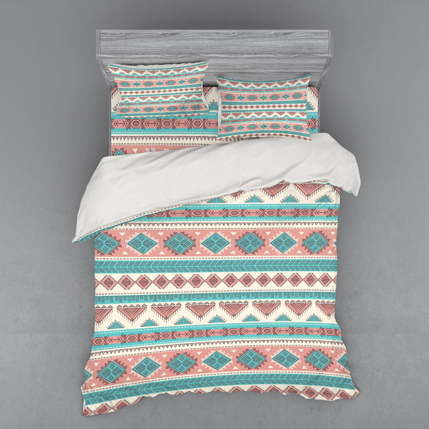 Tribal Duvet Cover Set, Vintage Design Native Style Geometric Triangles Print, Bedding Set with