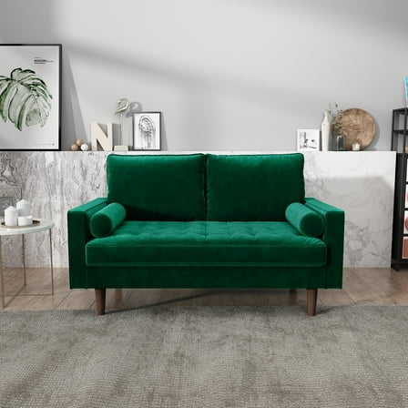 Velvet Loveseat Living Room Sofa, Small Space Seating, Modern Design, Green Finish
