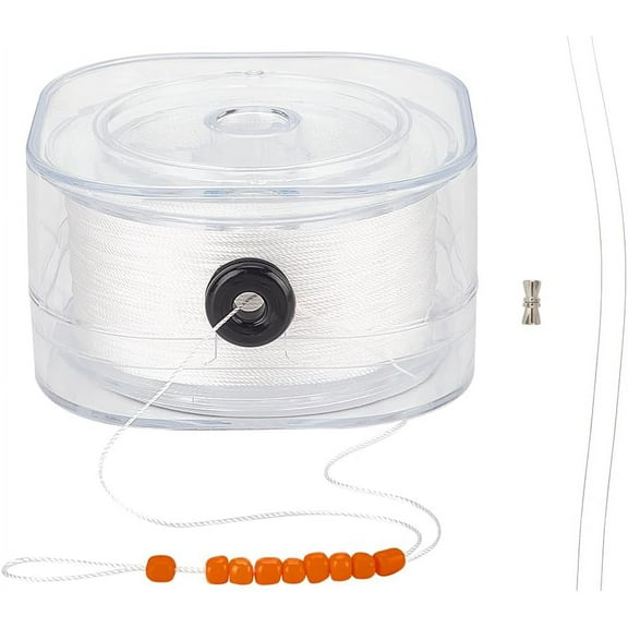 PH 164 Yards Beading Thread 0.4mm Seed Bead Thread Bracelet Beading Thread Sewing String with Leading Wire and Buckle for Leather Stitching Beading Jewelry Bracelets Making White White