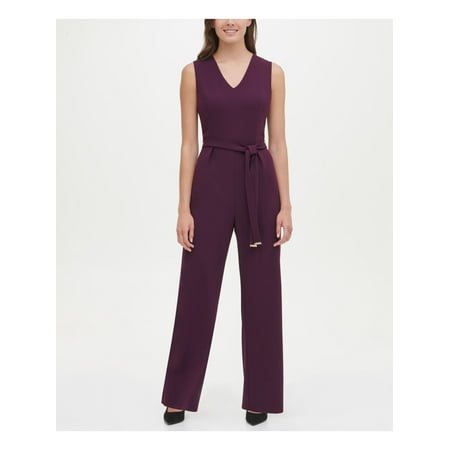 TOMMY HILFIGER Womens Purple Sleeveless V Neck Straight leg Jumpsuit Size: 10