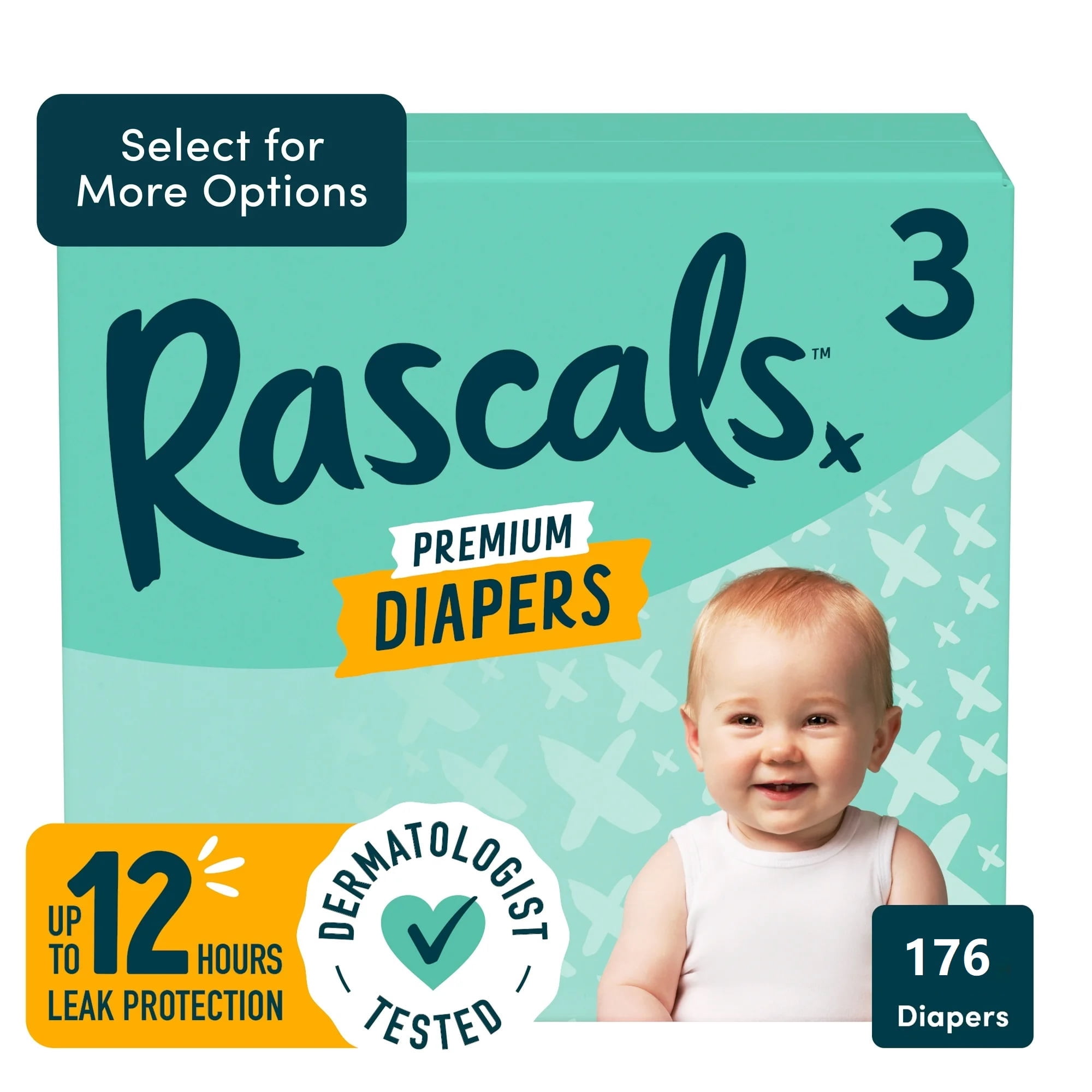 Rascals Premium Absorbent Baby Diapers Size 3, 176 Count (Select for More Options)