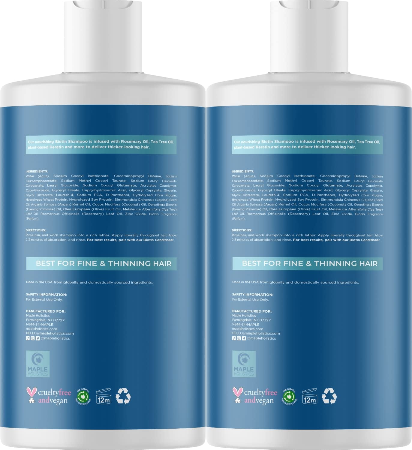 Volumizing Biotin Shampoo for Thinning Hair - Thin Hair Shampoo with Rosemary Argan and Essential Oils for Hair Care - Vegan Sulfate Free Shampoo for Damaged Dry Hair 2 Pack