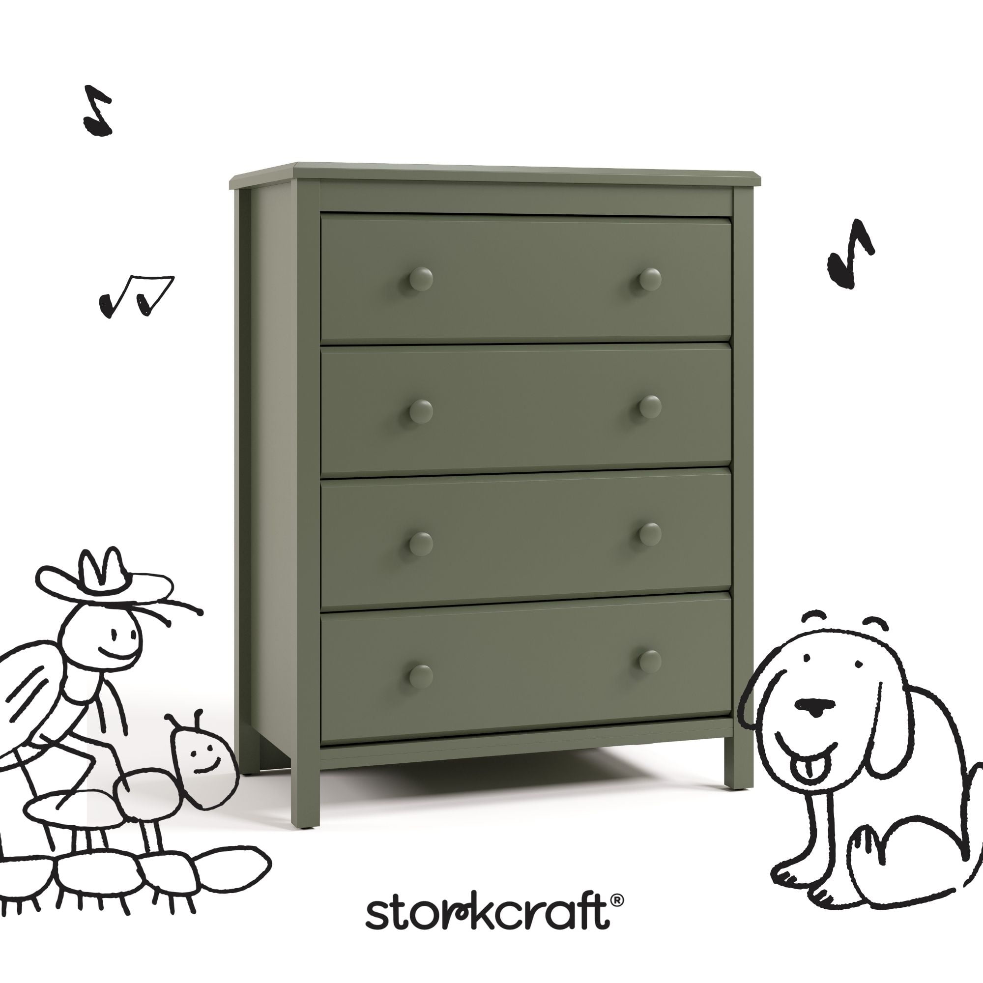 Storkcraft Alpine 4 Drawer Nursery Dresser, Olive