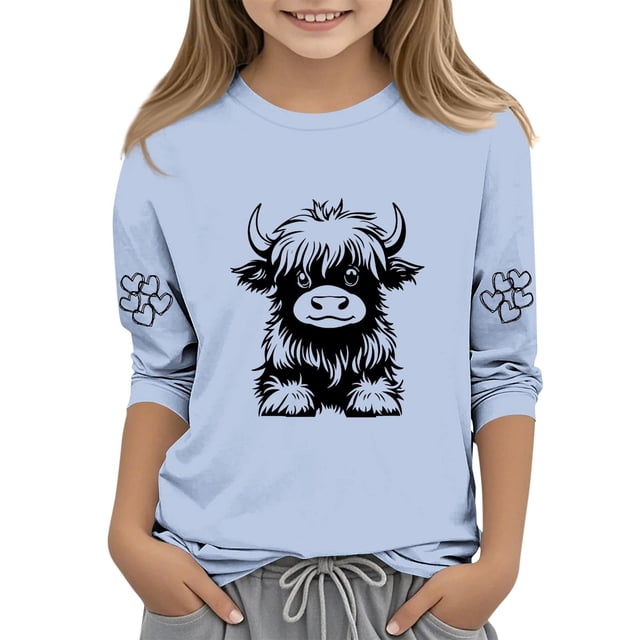 Lovzfmll T-Shirt Graphique à Manches 3/4 pour Enfants, Col Rond Décontracté, Style Col Rond pour Petites Filles 4-5 Ans