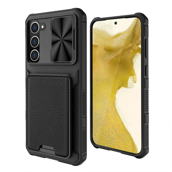 Dteck for Samsung Galaxy S23 Plus Detachable Wallet Case with Card Holder, Military Grade Protection Sliding Camera Cover Magnetic Wallet Credit Cards Rugged Phone Cover for Galaxy S23 , black