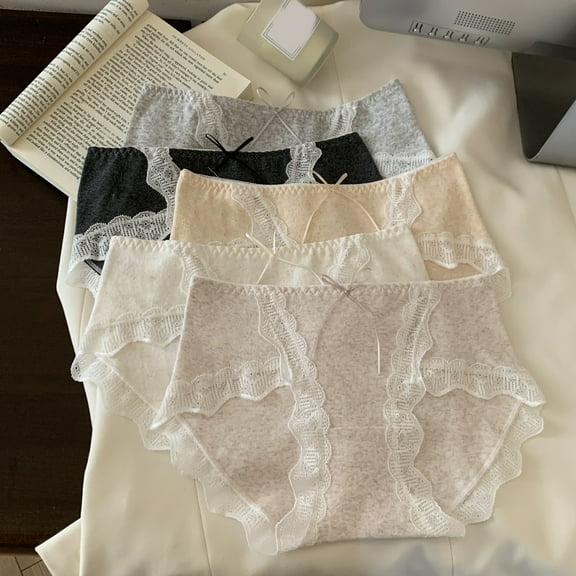 tasrioml Women's Cotton Underwear Lace Mid Waist Bikini Panties Ladies Soft Stretch Full Briefs Seamless Hipster Underpants