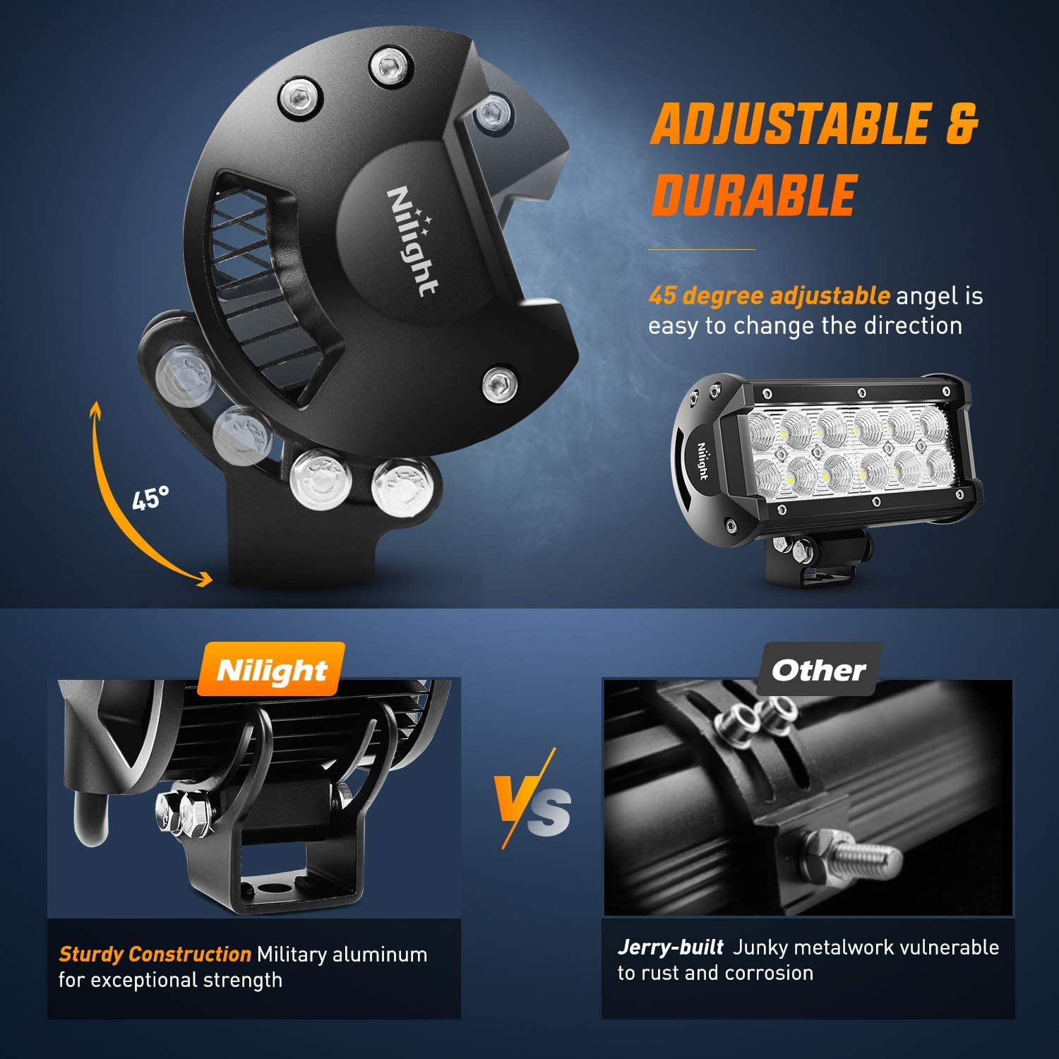 Nilight Flood Beam LED Light Bar 12V Off-Road Work Light for Truck SUV ATV UTV Boat 2 Pack