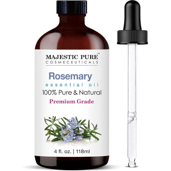 Majestic Pure Rosemary Essential Oil with Glass Dropper - Huge 4 Fl Oz - 100% Pure and Natural Rosemary Oil - Premium Grade Essential Oils for Diffuser, Aromatherapy, Soap and Candle Making