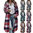 thumbnail image 2 of Long Hoodie Trench Coat for Women Loose Long Sleeve Button Down Plaid Shirt Jackets Casual Flannel Outerwear, 2 of 8