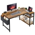 thumbnail image 1 of Exenoray L-Shaped Computer Desk with Power Outlet, 48" Reversible Corner Desk with Storage Shelf & Fabric Organizer, Space-Saving Home Office Workstation, Rustic Brown, 1 of 7