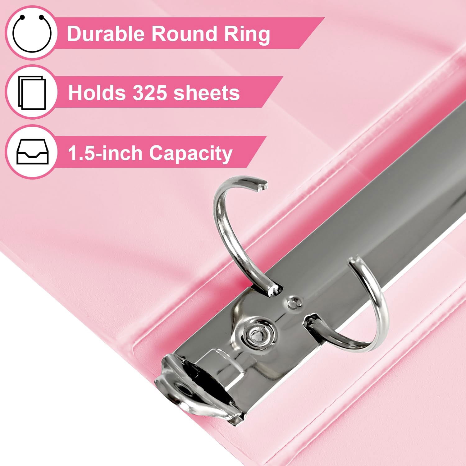 Pink Binder 1.5 inch Binders Holds 325 Sheets Capacity,Paper Organizer with Pockets Notebook Binders for Home Office,4 Pack