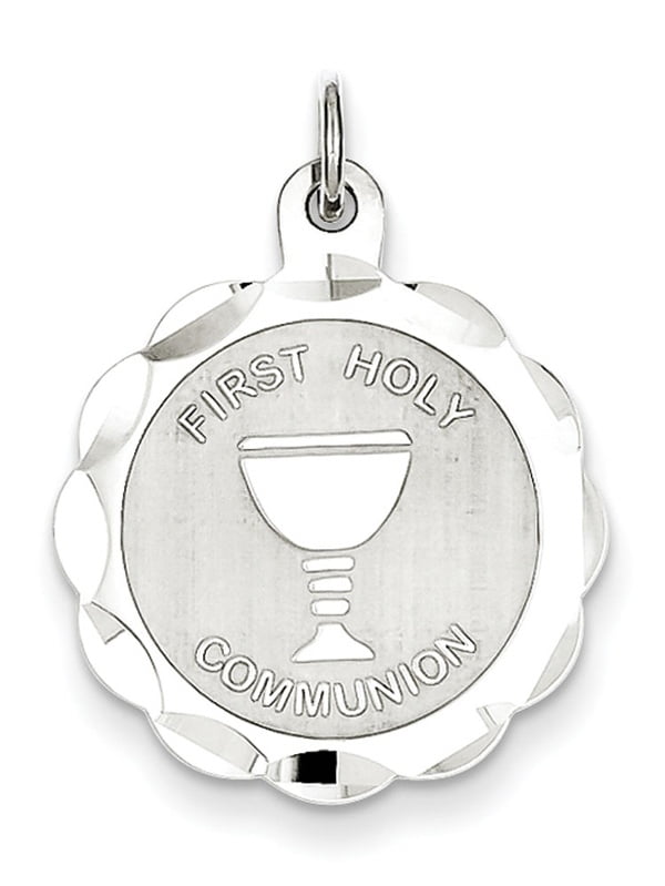Sterling Silver Solid Faceted Polished Engravable Laser Etched First Holy Communion Disc Charm