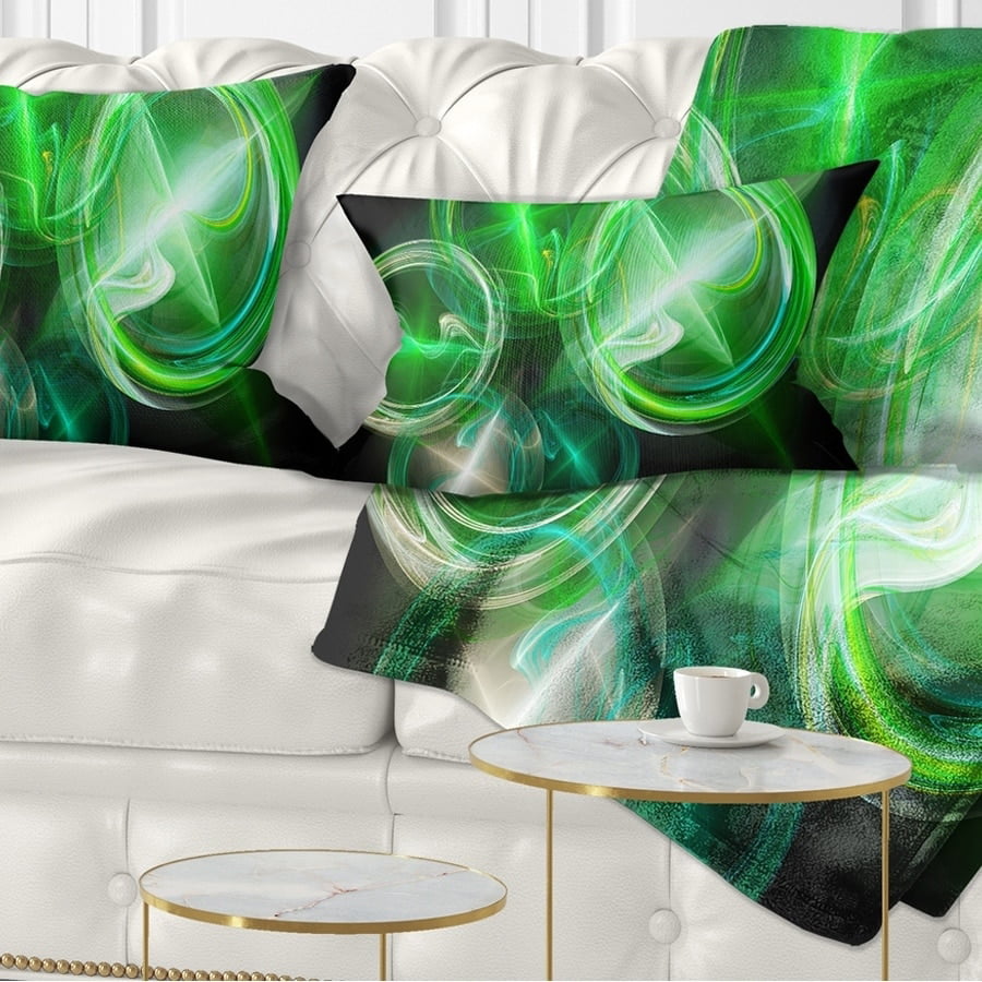 Sofa Throw Pillow 16 in x 16 in Designart CU8014-16-16 Green in Black Fractal Desktop Abstract Cushion Cover for Living Room in 