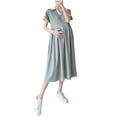 thumbnail image 1 of Wo-Fusoul Robe de Maternité pour Femmes, Manches Courtes à Revers Coupe Ample Décontractée Confortable Couleur Unie, Robe de Grossesse, 1 of 5