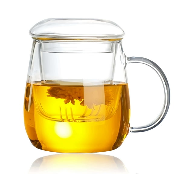 17oz 500ml with Infuser and Lid for Loose Leaf Blooming Tea Borosilicate Tea Cup