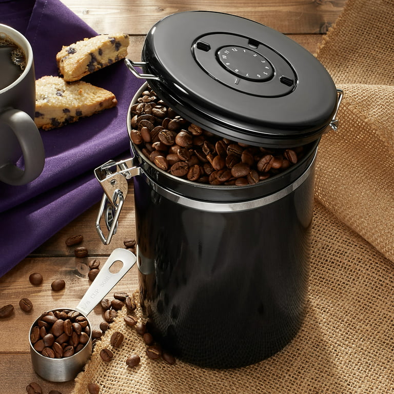 Bretani 24 oz Stainless Steel Coffee Canister & Scoop Set for Coffee Beans  and Grounds, Black