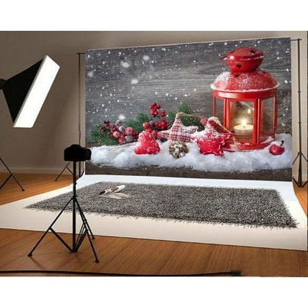 Image of HelloDecor Christmas Backdrop 7x5ft Photography Backdrop Christmas Decoration Stars Pine Twigs Candles Snow Pine Cones Wood Photos Shooting Video Studio Props