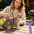 thumbnail image 5 of FEOLGEHLY Double Sided Pet Dematting Comb for Long Hair Dogs and Cats, Undercoat Rake with Stainless Steel Blades, Safe Deshedding and Detangling Pet Brush for Grooming (Purple), 5 of 8