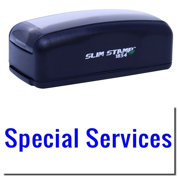 Large Pre-Inked Special Services Stamp, Slim 1854, Ultra Slim Design, Impression Size 1-13/16" by 2-1/2", Up to 25,000 Impressions - Blue Ink