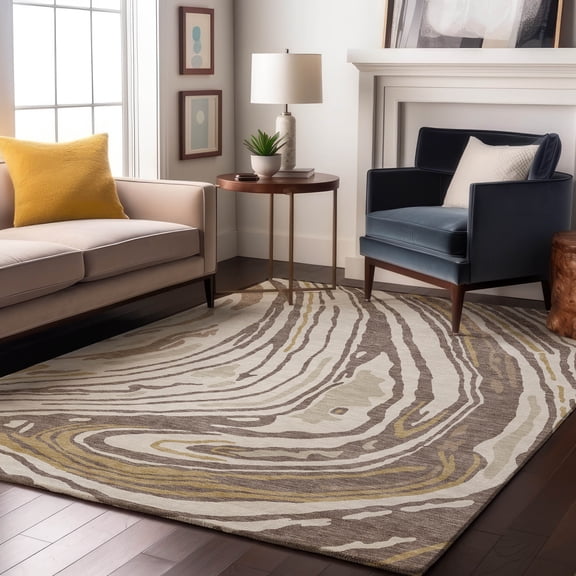 Addison Rugs Mayfield Premium Machine Washable Transitional Swirls Taupe Rectangle Rug, 5' x 7'6"
