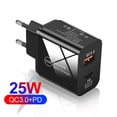 thumbnail image 1 of 25W QC3.0+PD Dual Port Type-C Phone Cargador rápido Adaptador de carga (EU Black), 1 of 8